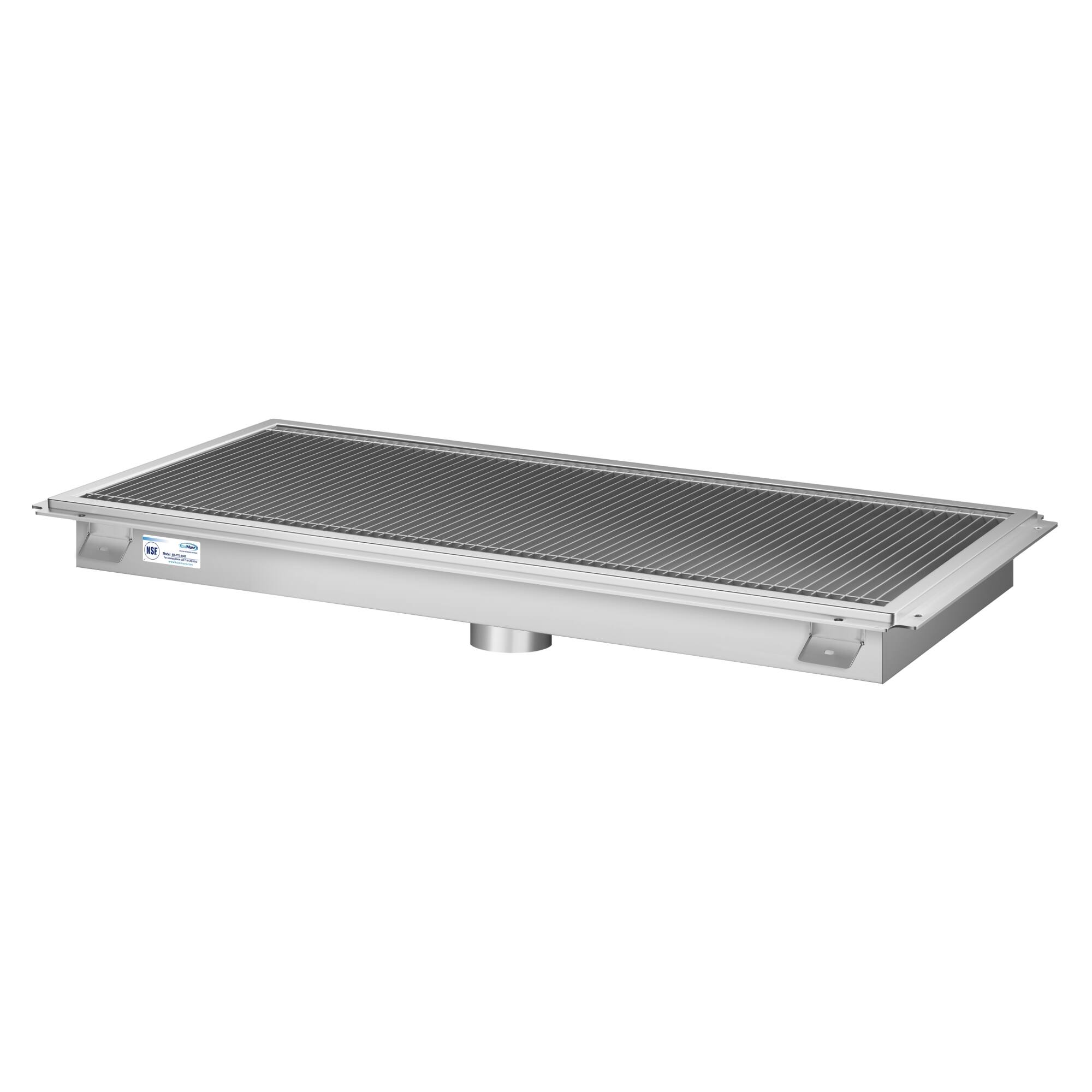 Front. Koolmore - 18" x 42" Stainless Steel Floor Trough Drain, 14-Gauge with Subway-Style Grating & Removable Drain Basket, NSF Listed - Stainless-Steel.
