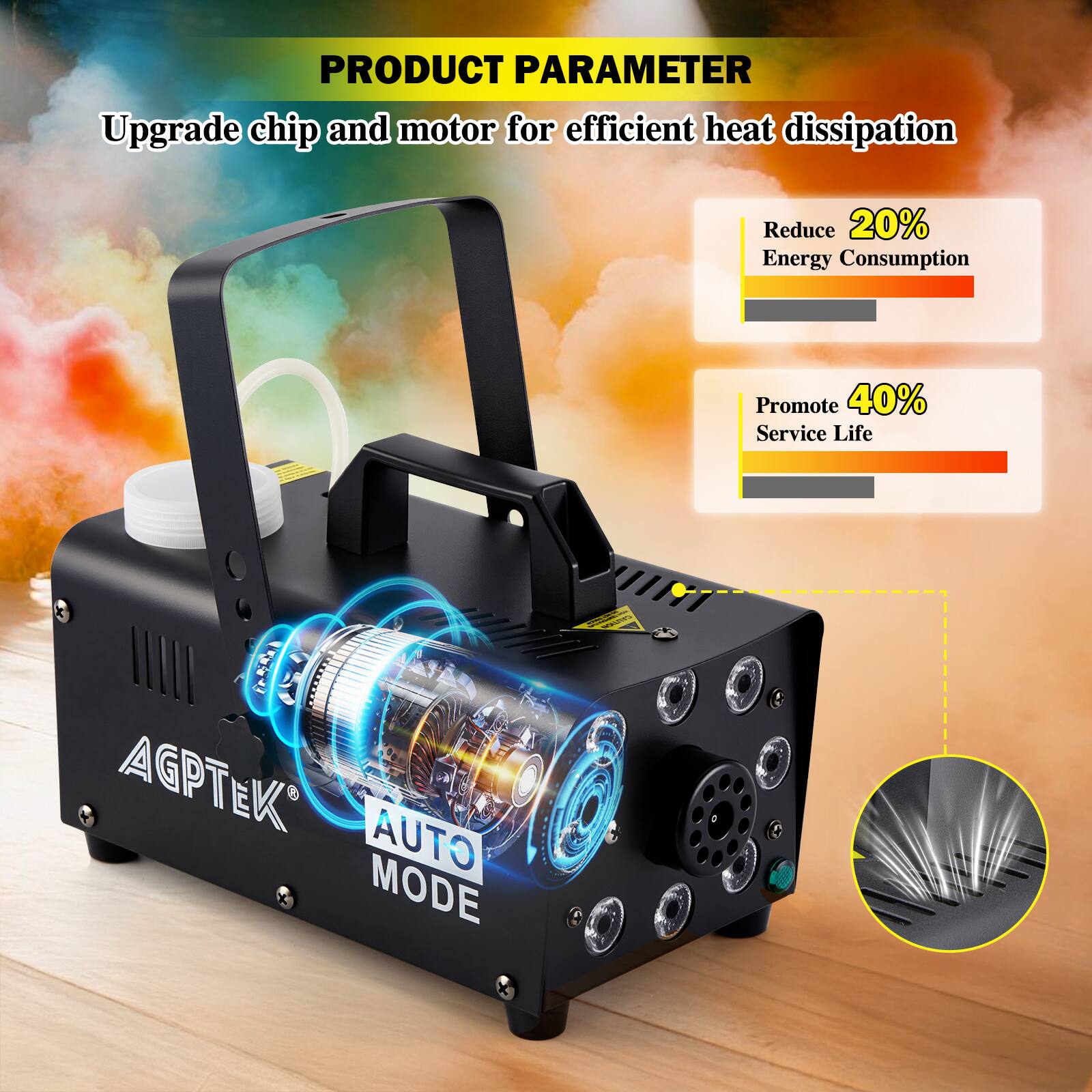 AGPtek 500W Fog Machine with 13 Colorful LED Lights Effect for