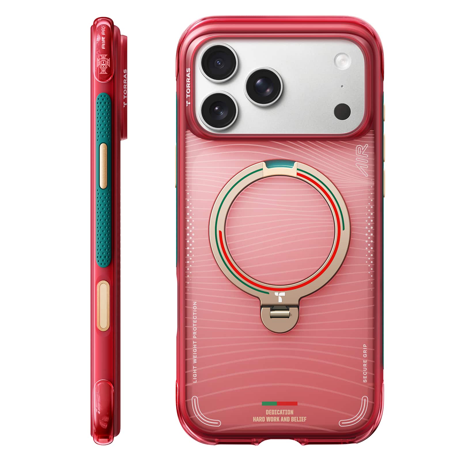 TORRAS - Ostand Q3 Air Soccer Case for Apple iPhone 17 Pro Max – Magnetic Kickstand Slim Protective, Wave of Passion - Portugal