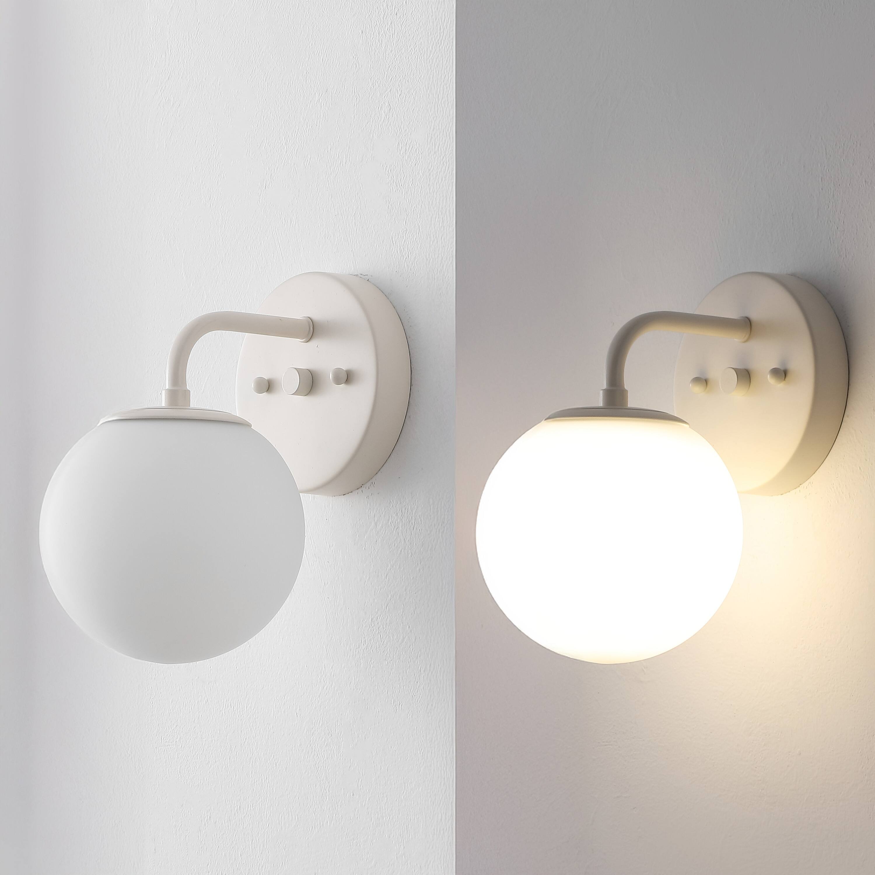 Alt View 5. Jonathan Y - Louis Parisian Globe 5.75" 1-Light Metal/Frosted Glass Modern Contemporary LED Vanity Light, Almond - Almond.