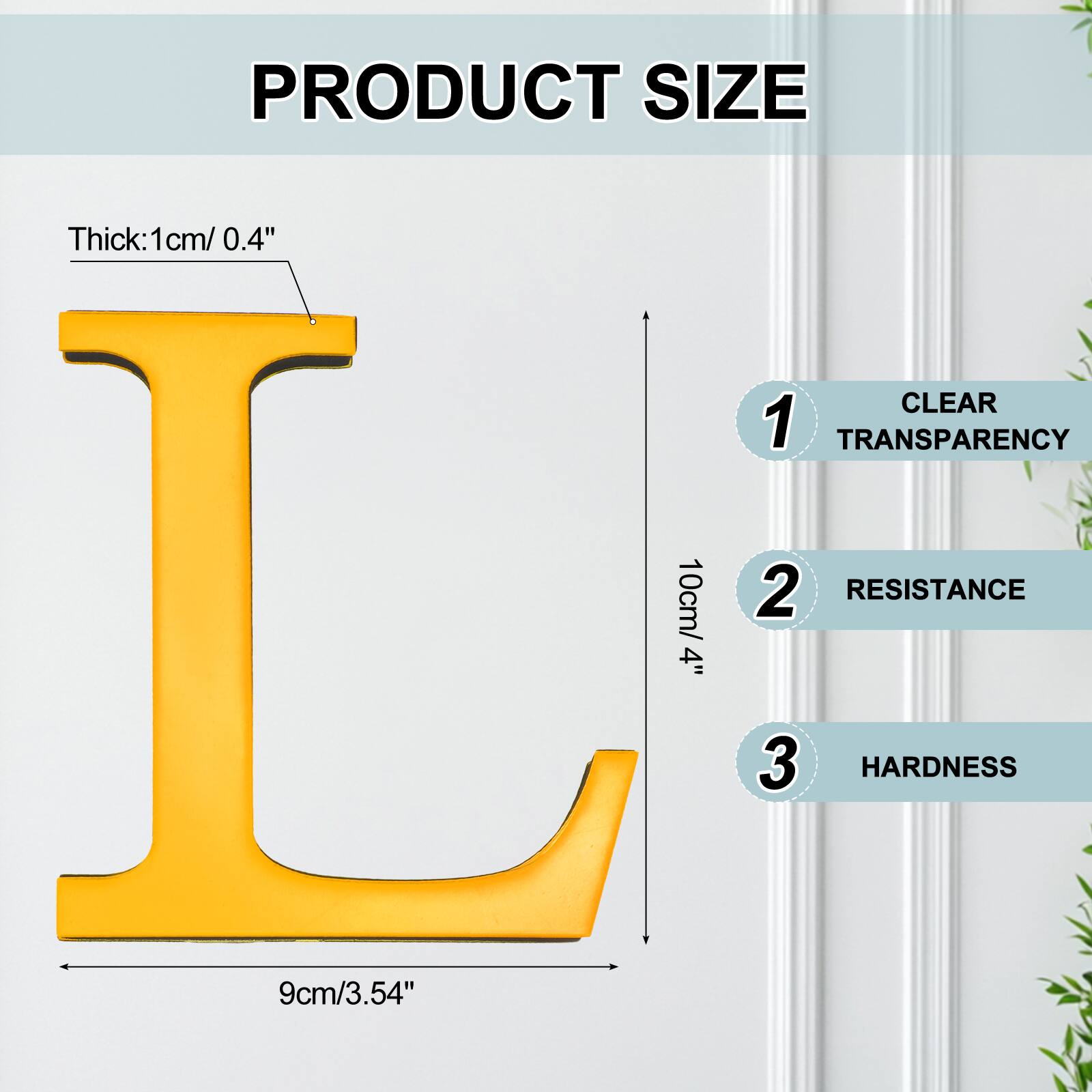 PRODUCT SIZE

Thick: 1cm/ 0.4"

1. CLEAR TRANSPARENCY
2. 10cm/ 4" RESISTANCE
3. 9cm/ 3.54" HARDNESS