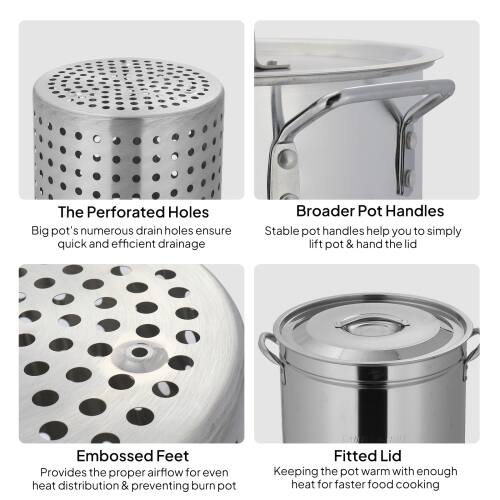 Alt View 4. Winado - 36QT Turkey Deep Fryer Pot with Lid and Basket Stainless Steel Seafood Boil Pot for Camping Picnic - Sliver.