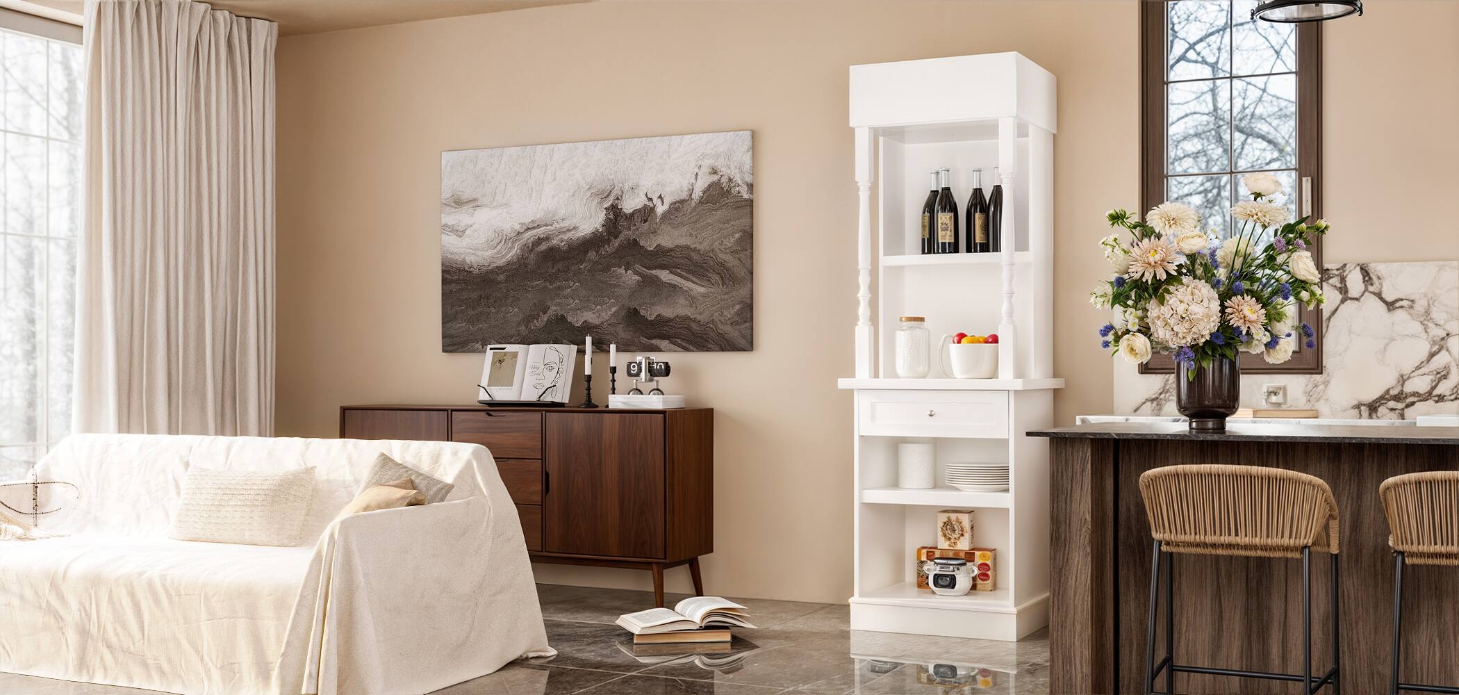 Alt View 6. FUFU & GAGA - Compact Kitchen Storage Cabinet with Multi-Layer Shelves Drawers and Anti-Tip Safety Design for Small Spaces - White.