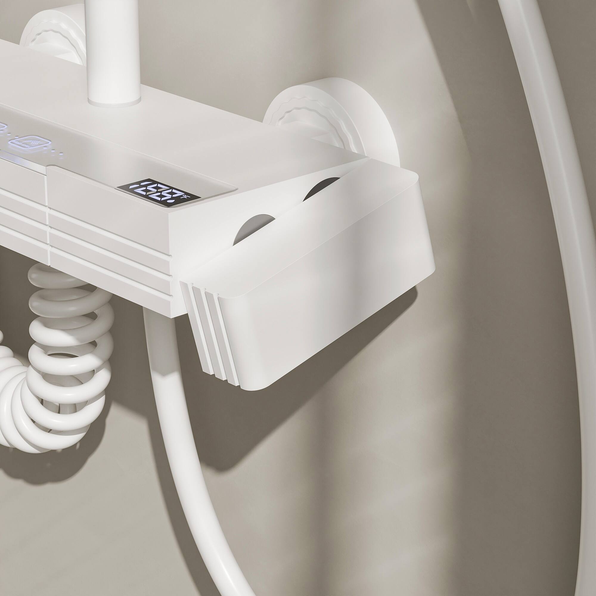 Alt View 1. Famapy - Thermostatic Shower System with LED Temperature Display 4-Mode Rainfall Shower Combo with Handheld,Waterfall&Spray Gun - White.