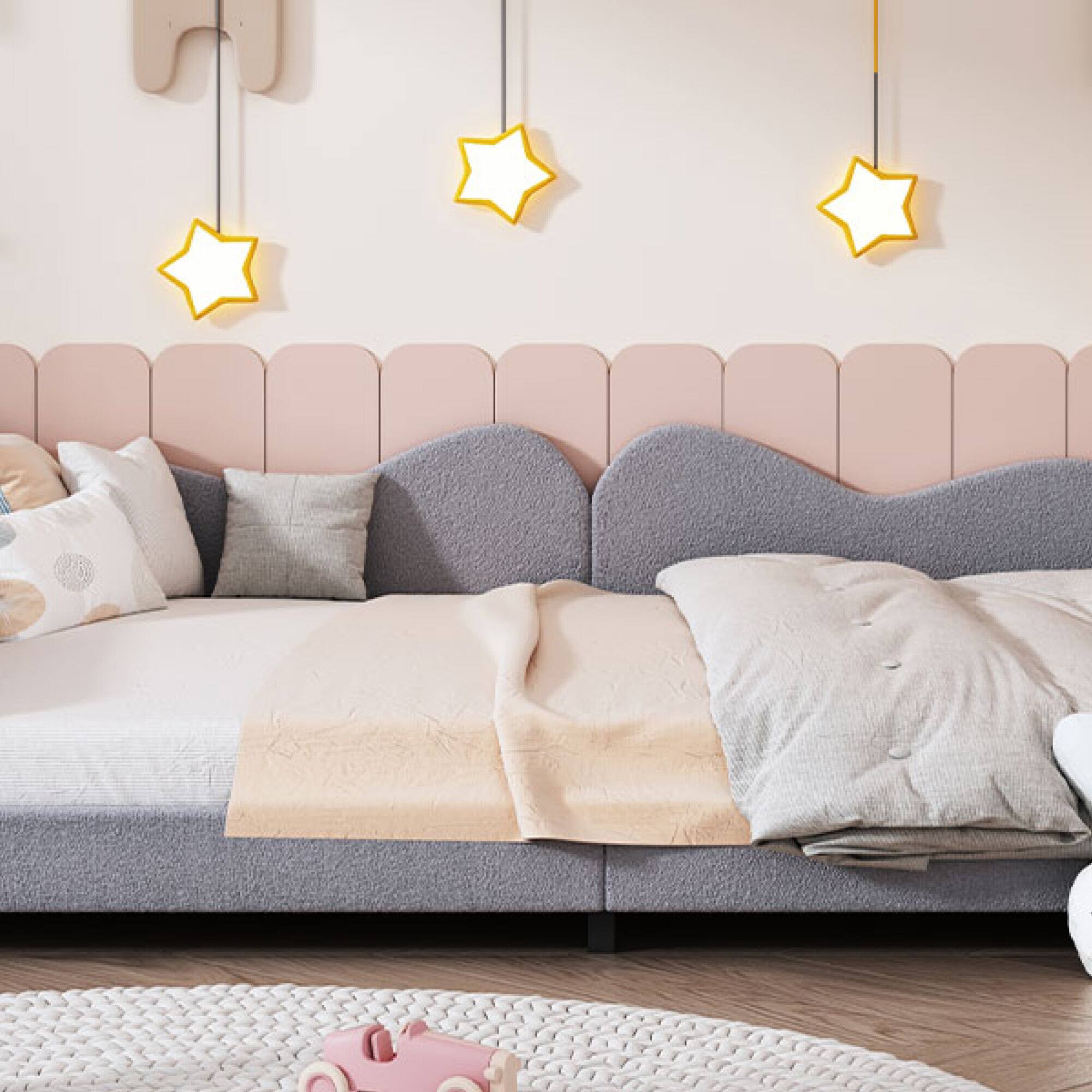 Alt View 8. GOODSILO - Full Size Upholstered Sherpa Fabric Sofabed with Cloud-Shaped Backrest Daybed No Box Spring Needed - Gray.