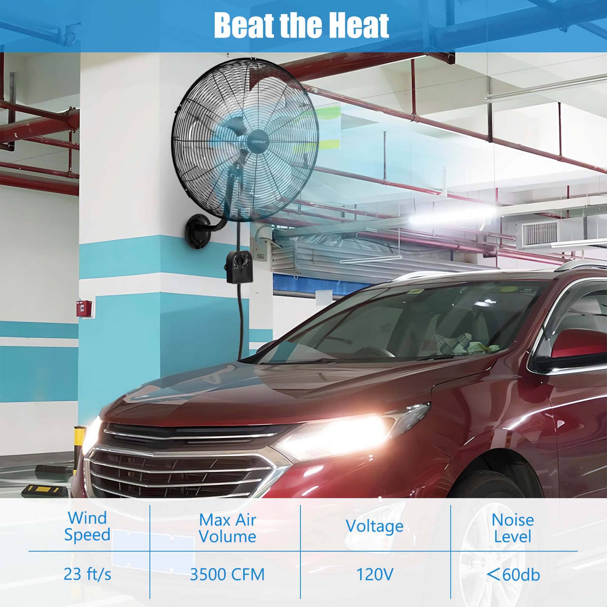 Beat the Heat

Wind Speed: 23 ft/s  
Max Air Volume: 3500 CFM  
Voltage: 120V  
Noise Level: <60db