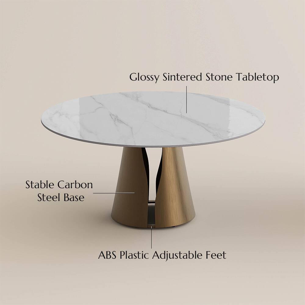 Glossy Sintered Stone Tabletop  
Stable Carbon Steel Base  
ABS Plastic Adjustable Feet