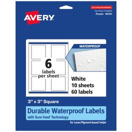 Avery - Waterproof Square Labels, 3" x 3", 60 - White