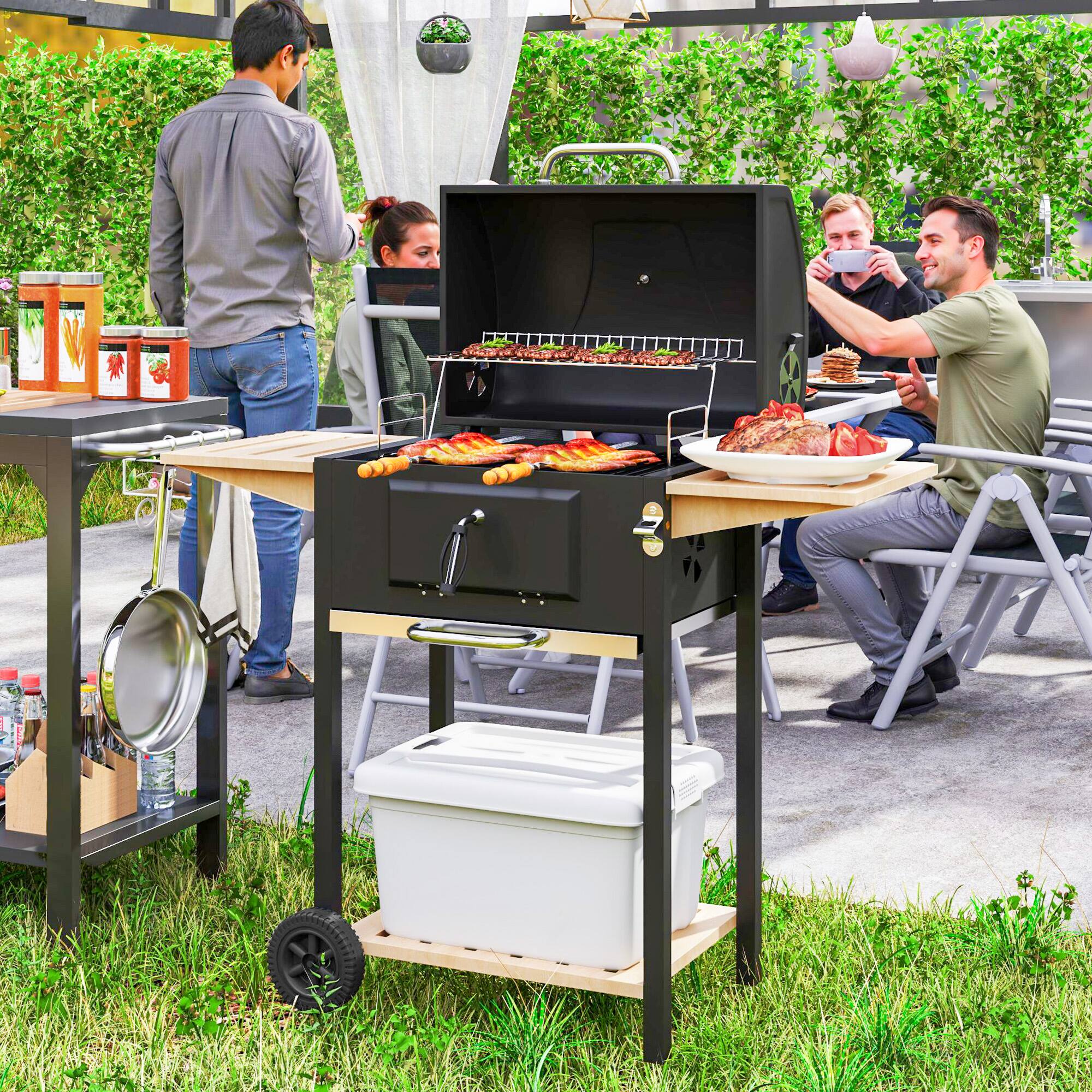 Alt View 1. Outsunny - Charcoal BBQ Grill with 245 sq. in. Cooking Area, Outdoor Barbecue Grill with Adjustable Charcoal Pan - Black.