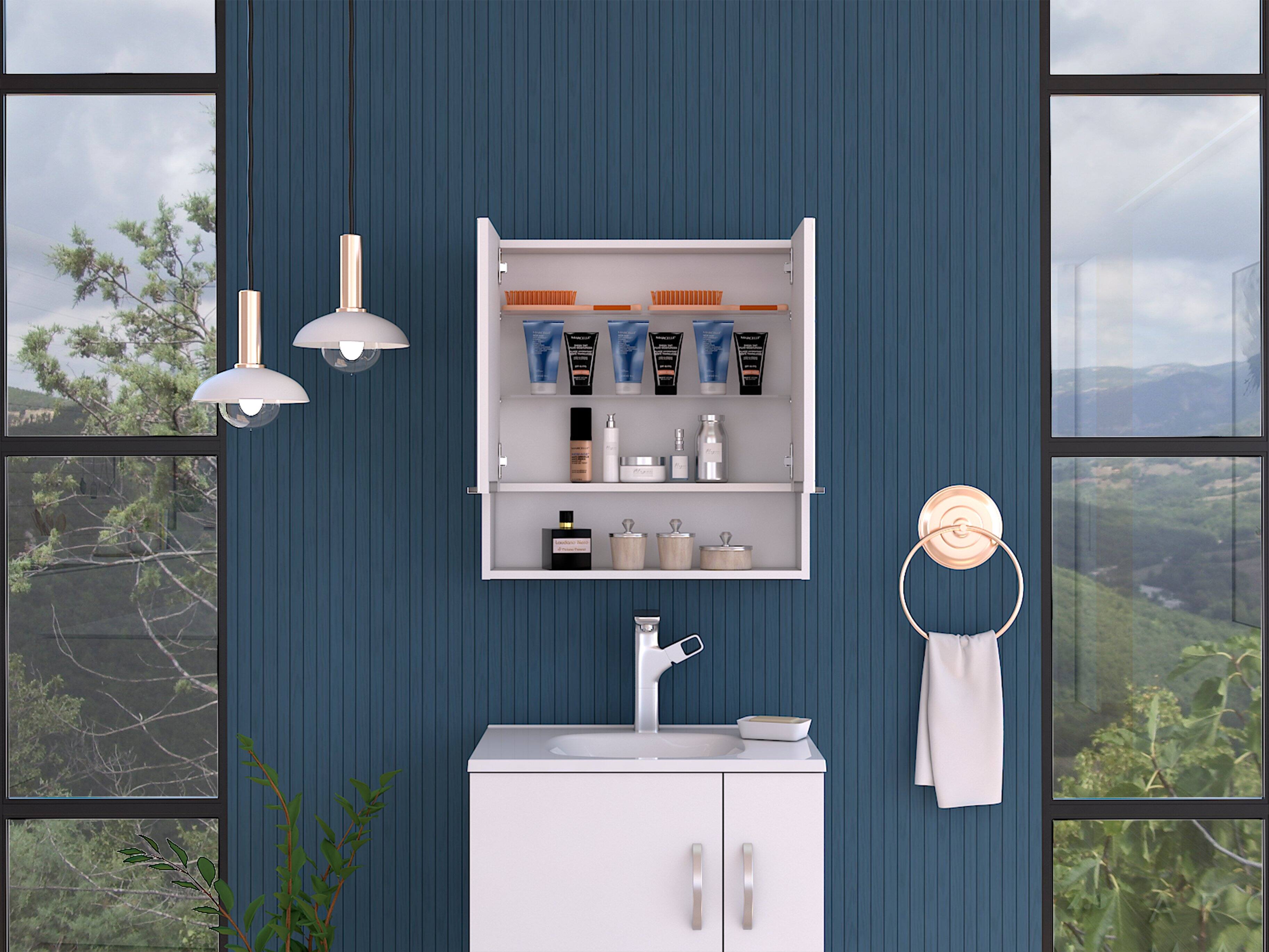 Left. TuHome - Jaspe Mirror Cabinet, Three Internal Shelves, One Open Shelf, Double Door Cabinet - White.