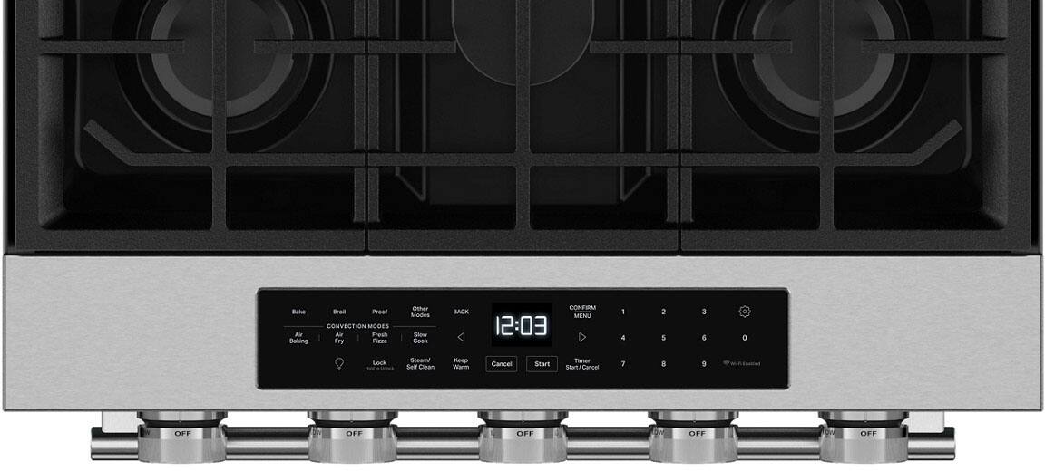 Sure, here is the corrected and grouped text from the image:

**Bake Air Baking Broil Proof CONVECTION MODES Air Fresh Fry Pizza Other Modes**

**Shome Cook BACK CONFIRM MENU**

**12:03**

**1 2 3 4 5 6 7 8 9 0**

**Lock Steam/ Self Clean Keep Warm Cancel Start Timer**

**WiA OFF OFF OFF OFF OFF**