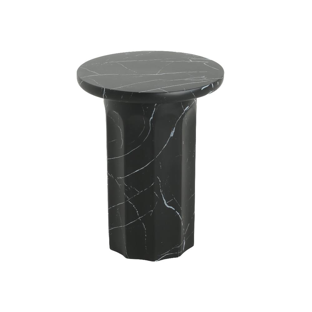 Angle. Loheer - Loheer Outdoor Lightweight Concrete Black Marble Effect Side Table, MgO End Table for Patio Living Room - Black.