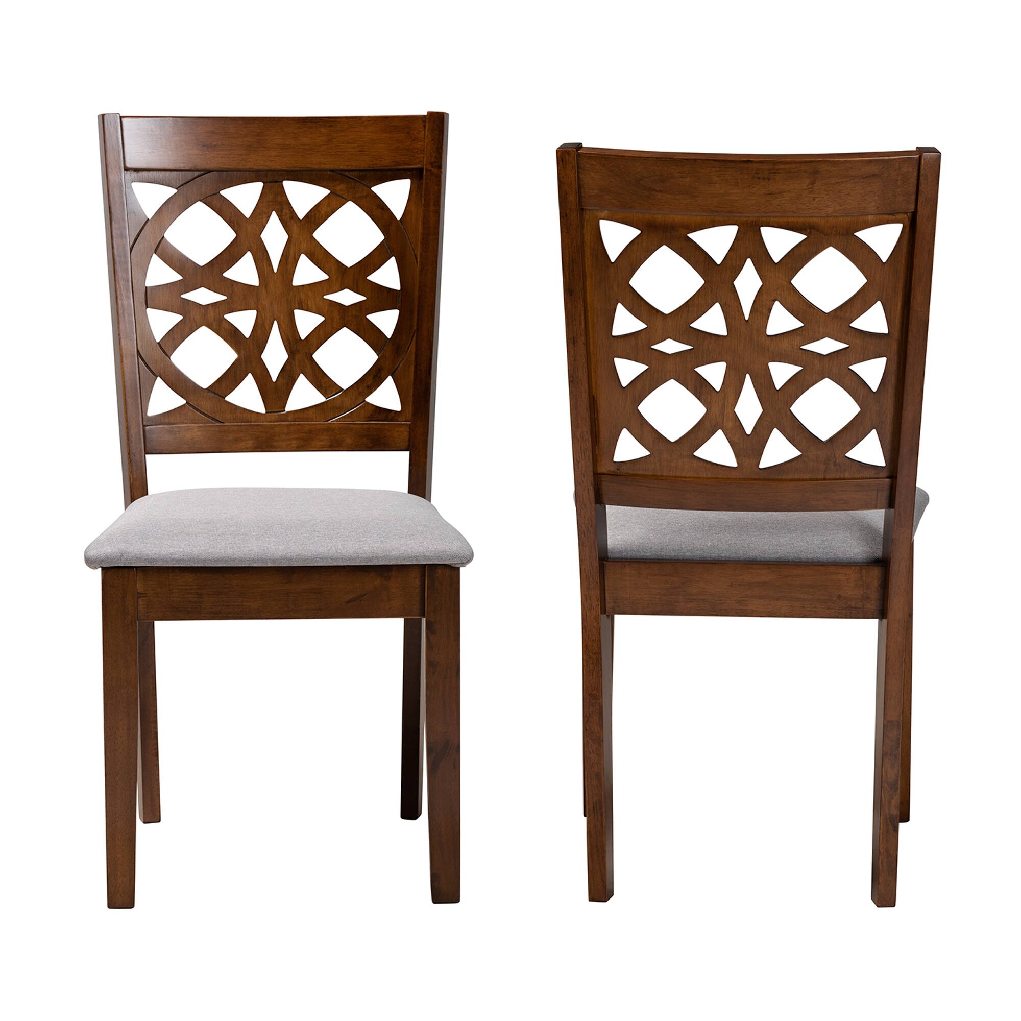Angle. Baxton Studio - Abigail Modern Fabric and Finished Wood 2-Piece Dining Chair Set - Grey/Walnut Brown.