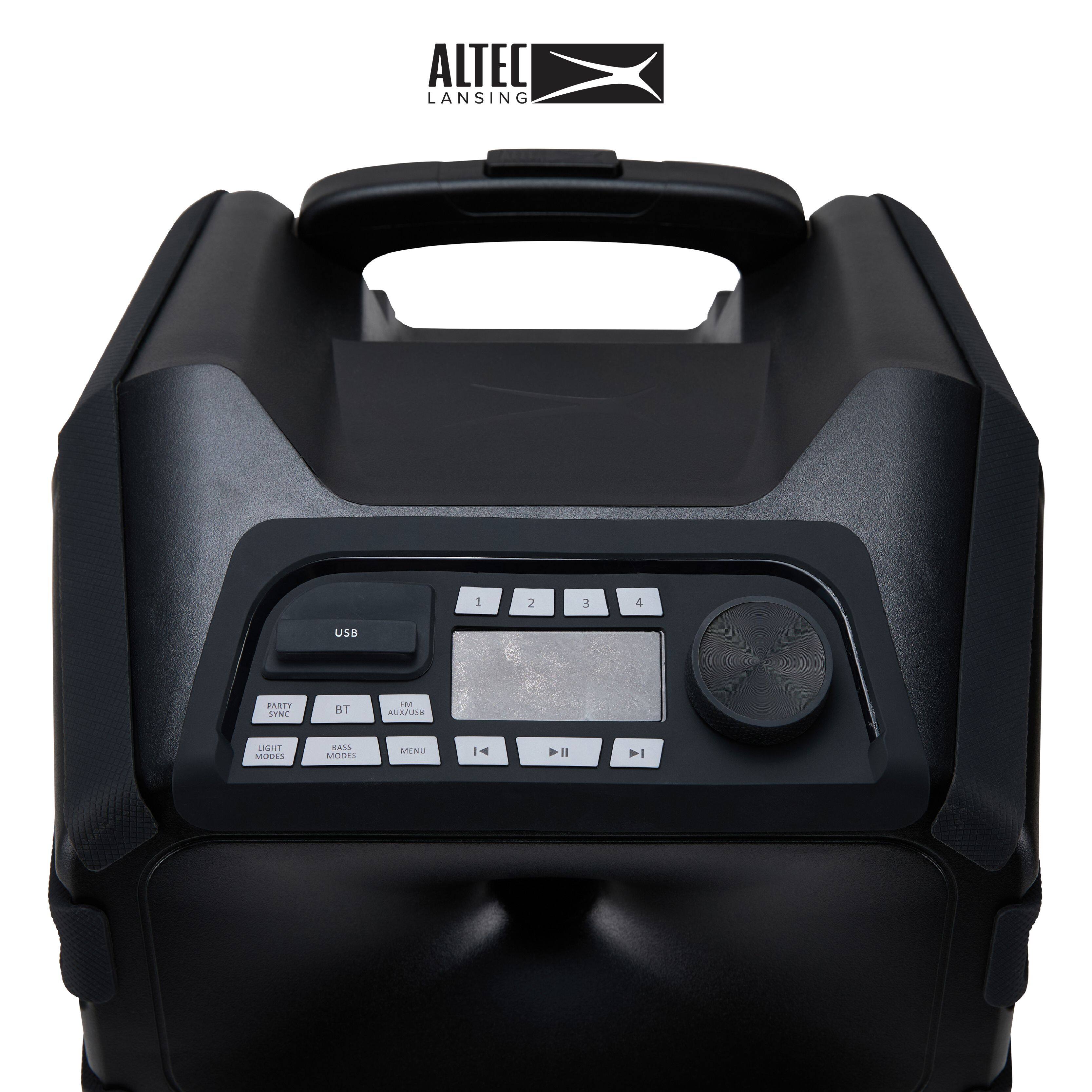 ALTEC LANSING

USB

1 2 3 4

PARTY BT AUX/USB

LIGHT MODES BASS MODES MENU

PLAY PAUSE NEXT PREVIOUS