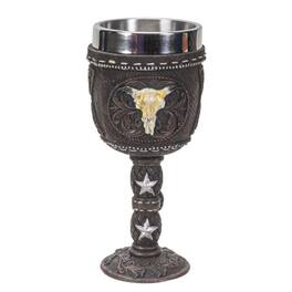 Pacific Trading - Western Cow Skull Wine Goblet Chalice Cup Resin Body Stainless Steel Cup 7 ounce - Multicolor