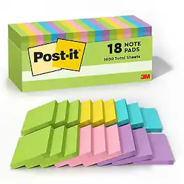 Post-it - Notes, 3" x 3", Floral Fantasy Collection, 100 Sheet/Pad, 18 Pads/Pack - Multicolor