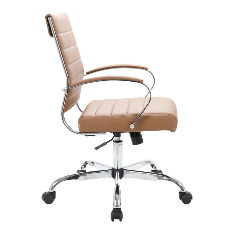Alt View 5. LeisureMod - Benmar Modern Leather Office Desk Chair with Ribbed Seat Design and Steel Frame Computer Chair - Brown.