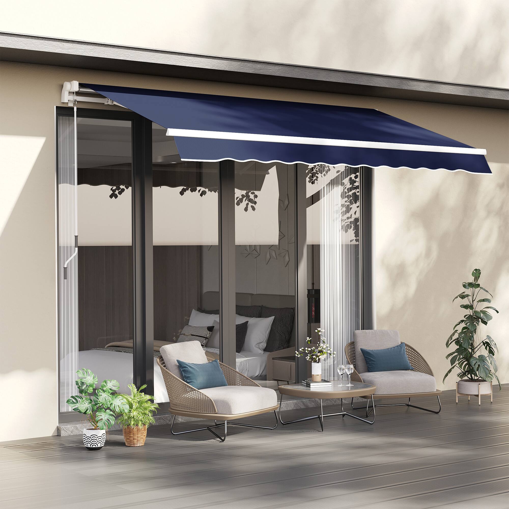 Alt View 1. Outsunny - 10' x 8' Retractable Awning, Patio Awnings, Sunshade Shelter w/ Manual Crank Handle, UV & Water-Resistant Fabric - Blue.