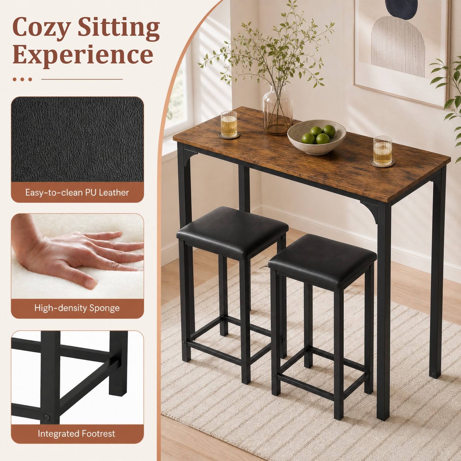 Cozy Sitting Experience

Easy-to-clean PU Leather

High-density Sponge

Integrated Footrest