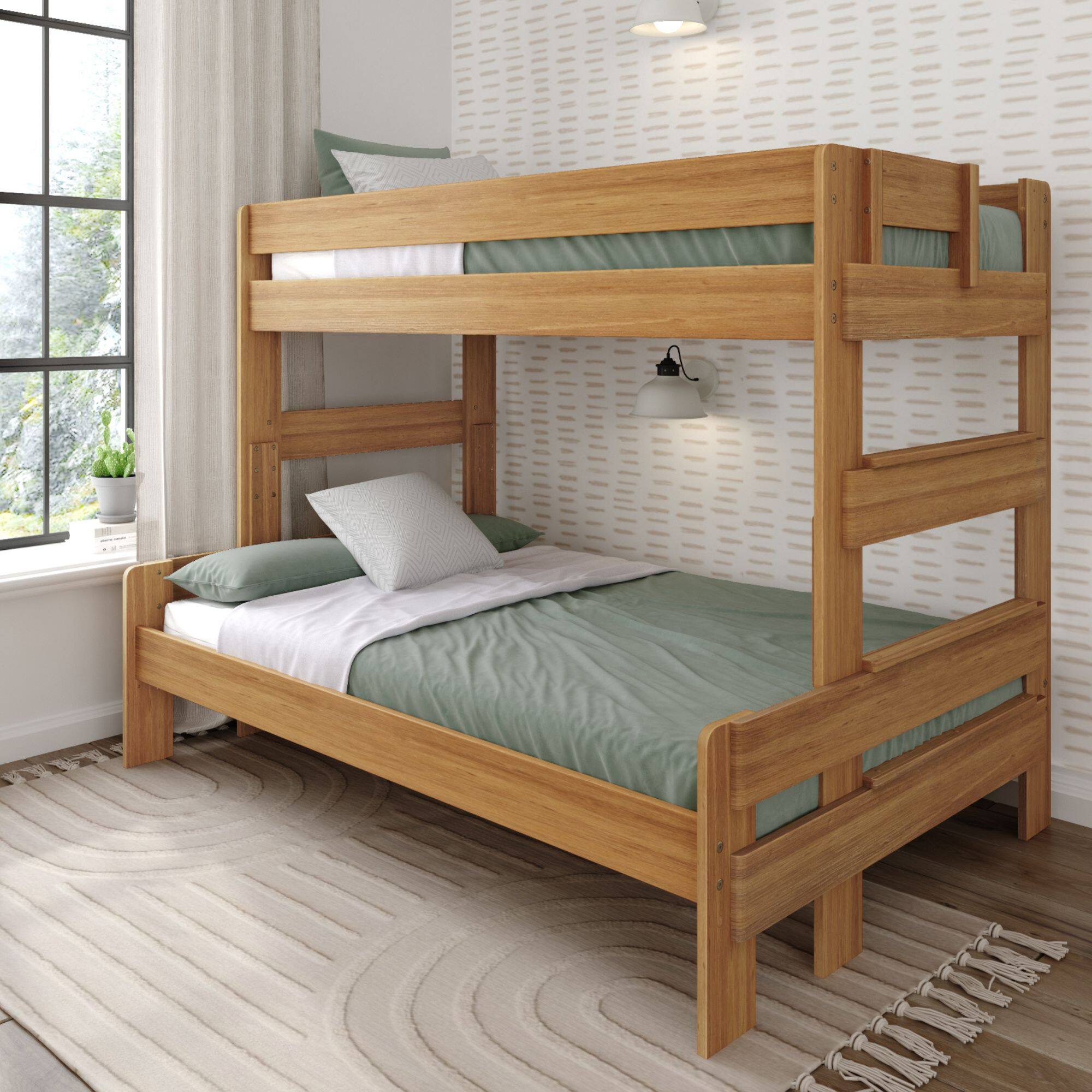 Front. Plank+Beam - Farmhouse Twin over Full Bunk Bed Bed, Pecan - Pecan Dip.