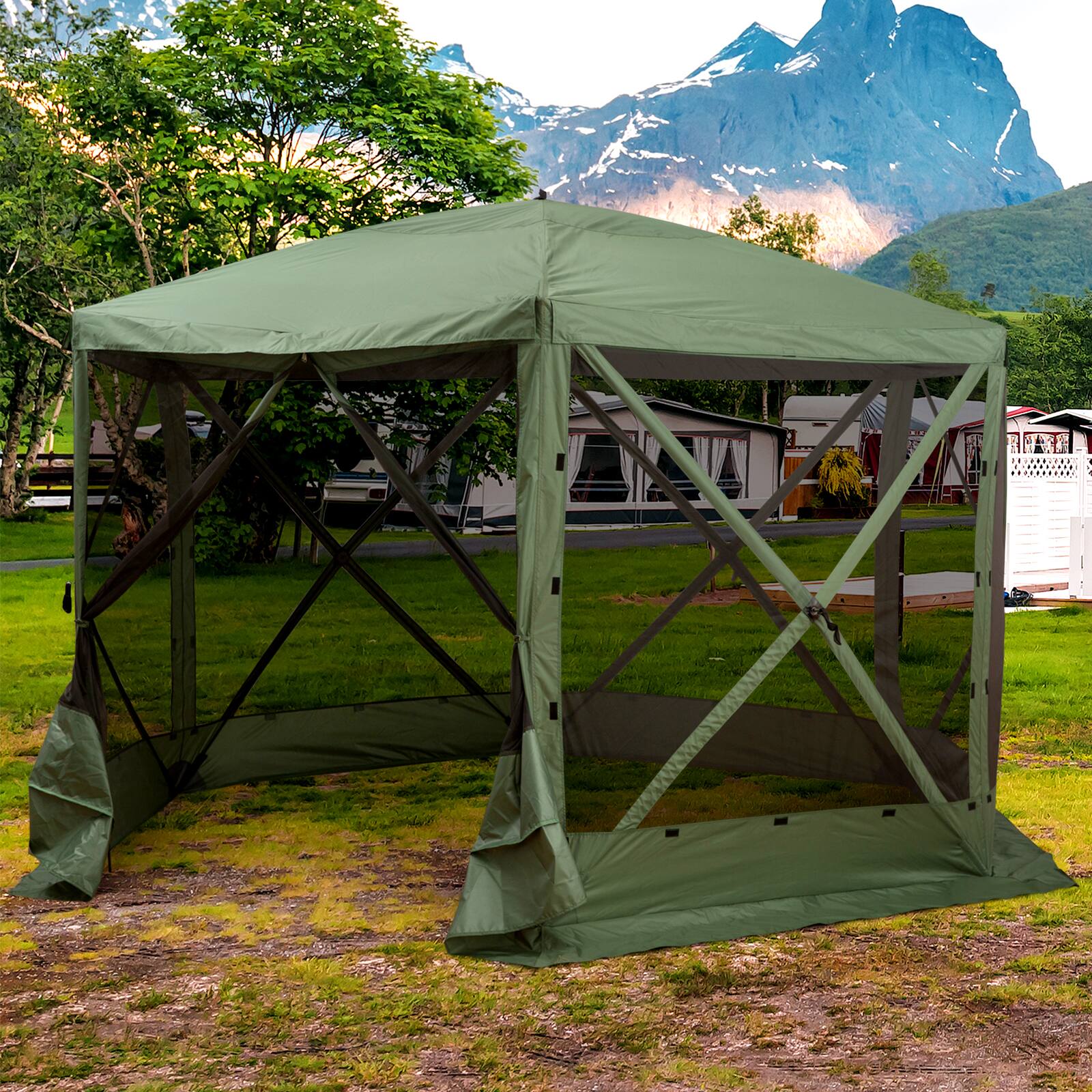 Alt View 1. Outsunny - Hexagon Screen House, Pop Up Tent Portable Gazebo Canopy Shelter with Mesh Netting Walls, 12' x 12' - Green.