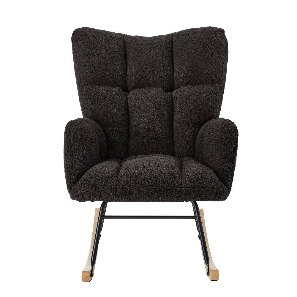 Alt View 6. Loheer - Loheer Dark Gray Teddy Fabric Rocking Chair Tufted Upholstered Glider Chair with Metal Frame High Back Accent Chair - Dark Gray.
