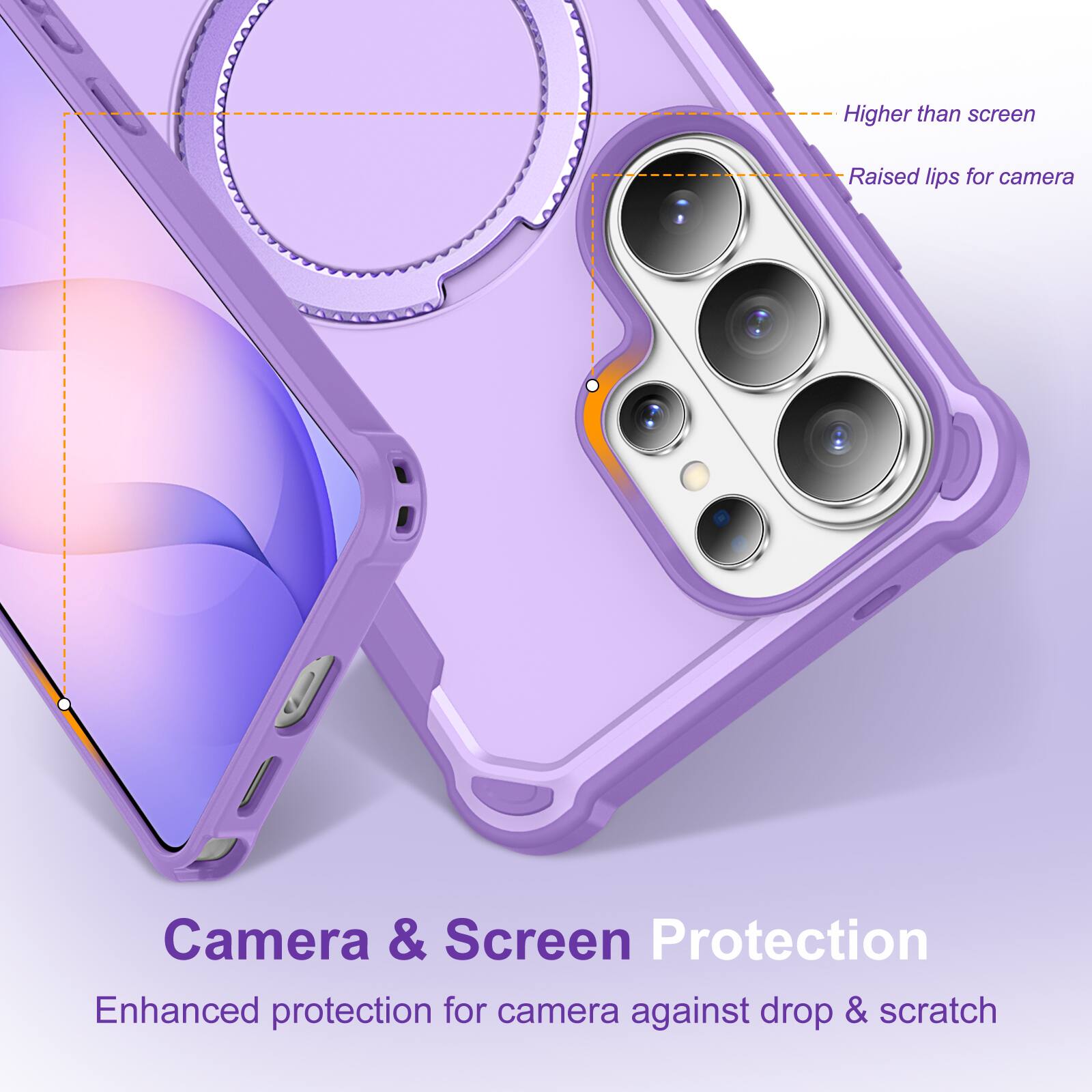 Higher than screen  
Raised lips for camera  
Camera & Screen Protection  
Enhanced protection for camera against drop & scratch