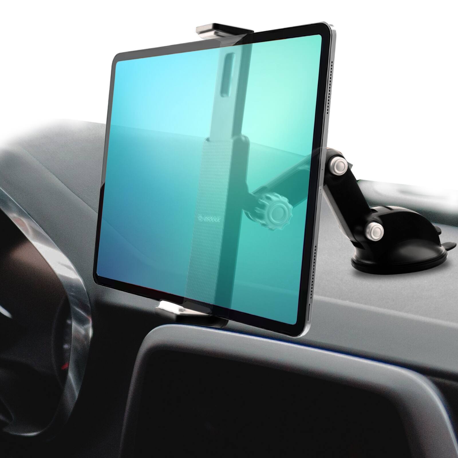 Esoulk - Tablet and iPad Stand Holder Suction Mount For Car Dashboard Windshield Home Office Use - Black