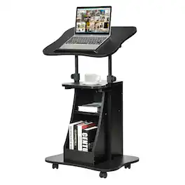 Costway - Sit-to-Stand Laptop Desk Cart Rolling Mobile Height Adjustable w/ Storage - Black