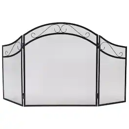 Sunnydaze - 50 in Elegant Scroll Steel 3-Panel Fireplace Screen - Black