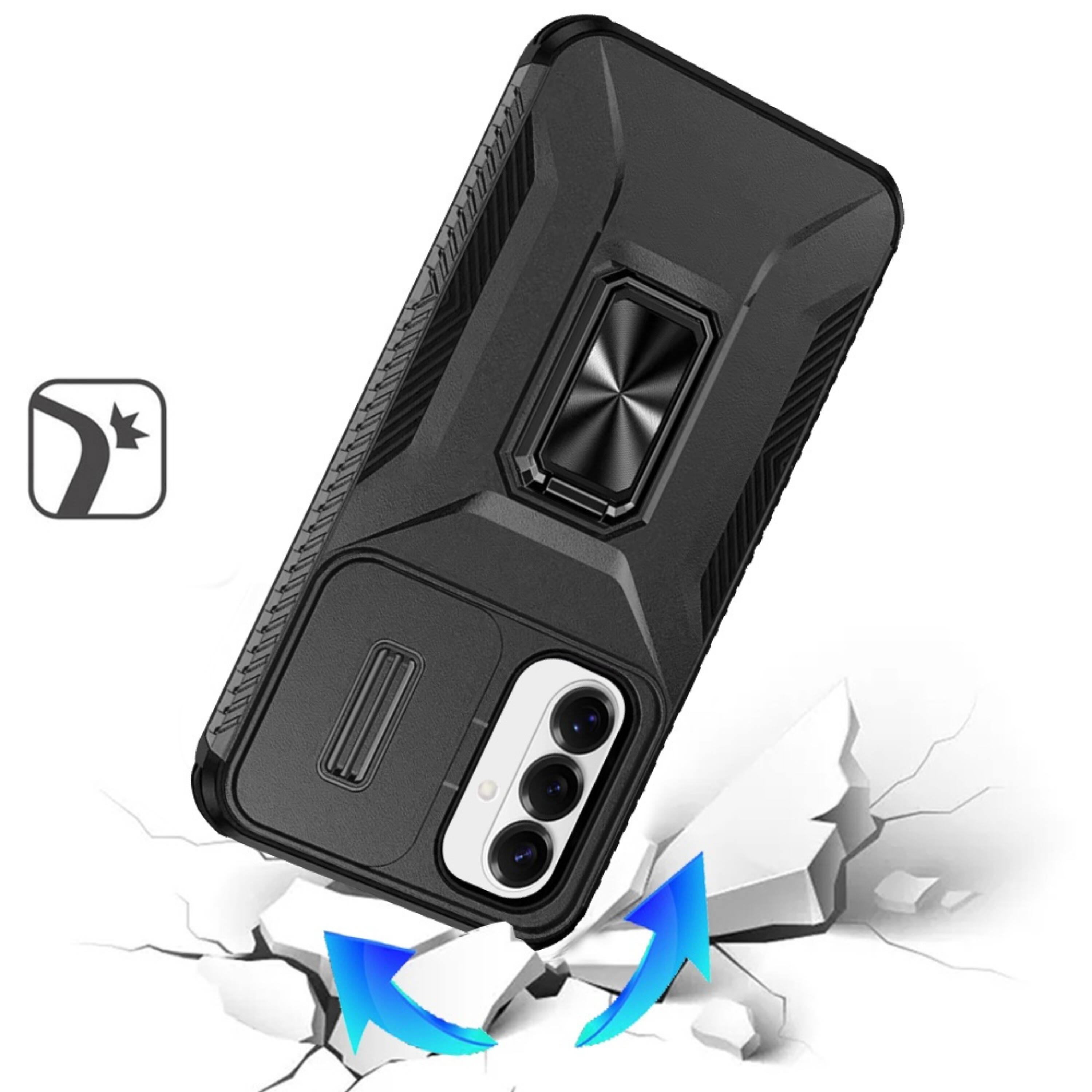 Angle. Kitcheniva - Full Coverage Metal Stand Lens Cover Phone Case With Tempered Glass For Samsung S26 Plus Black - Black.
