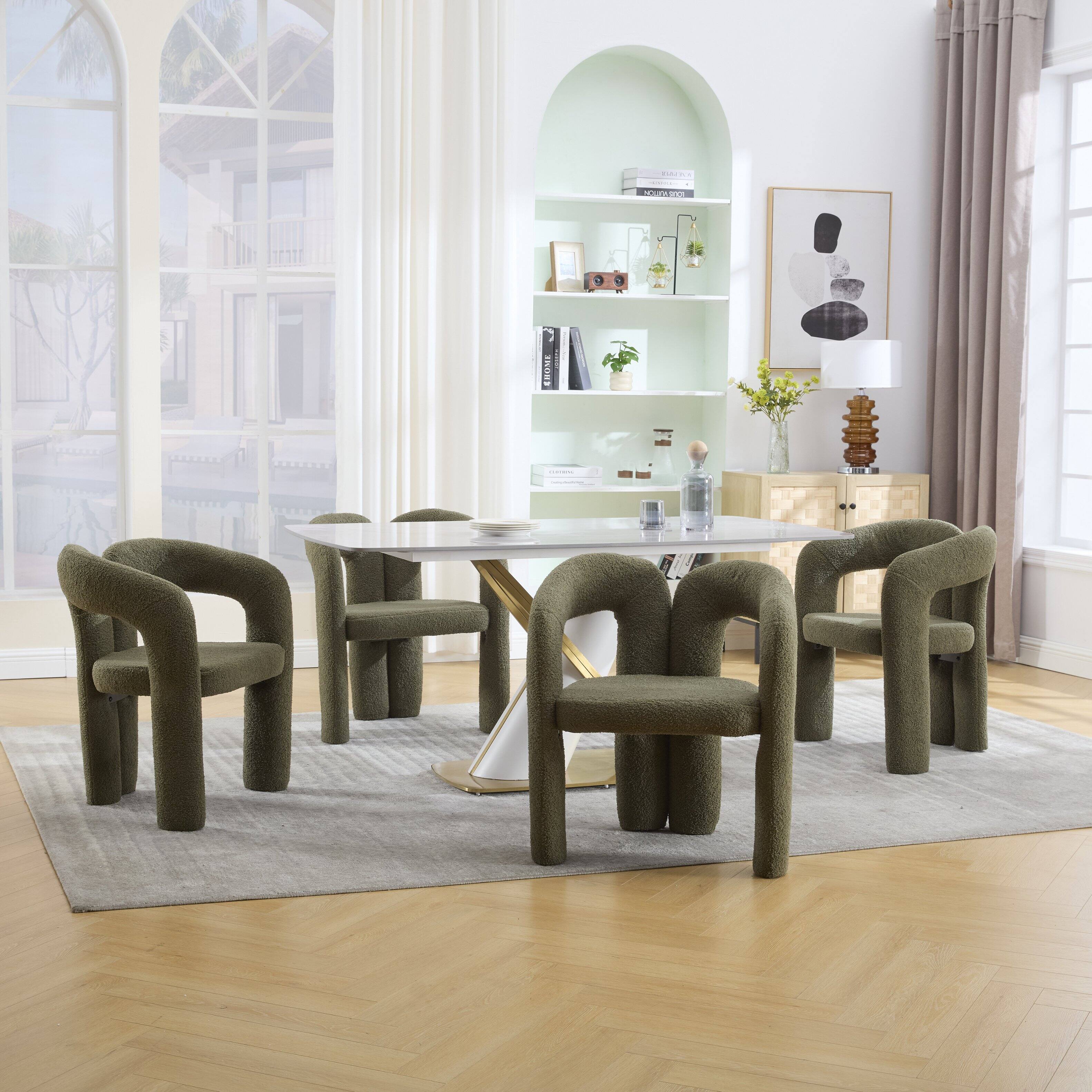 Alt View 1. Trinkets Crazed - Modern Barrel Dining Chairs Set of 2, Teddy Velvet Fabric Upholstered Kitchen  Accent Chairs with Arms/Open Back - Olive Green.