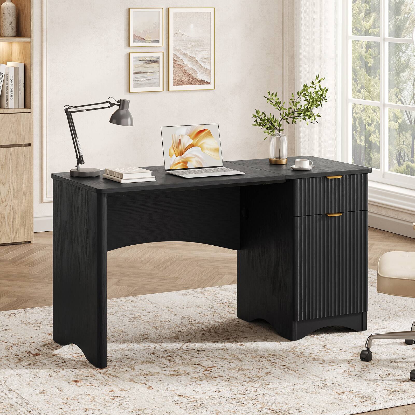 Alt View 3. Bestier - 47 inch Office Desk with Storage Cabinet and Drawer for Home Office Desk with Adjustable Shelves and Cable Management - Black.