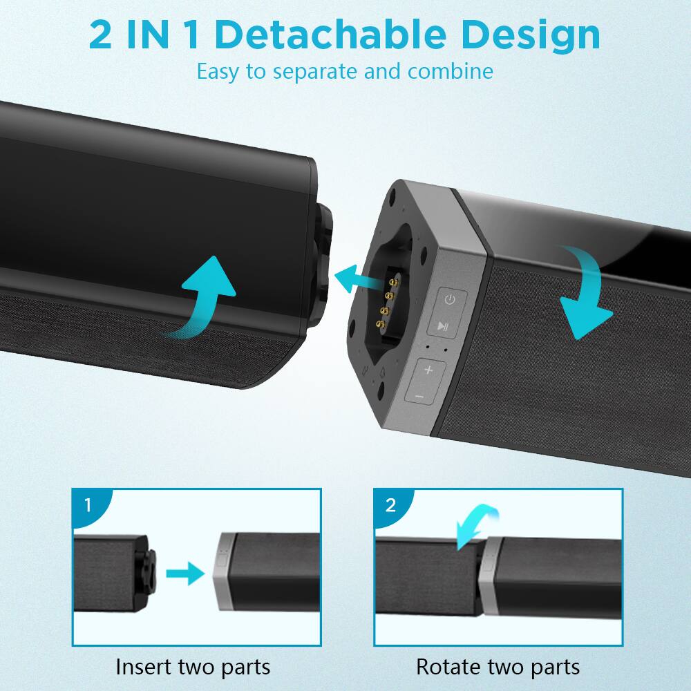 2 IN 1 Detachable Design  
Easy to separate and combine  

1. Insert two parts  
2. Rotate two parts