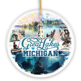 OrnamentallyYou - Artistic Great Lakes Michigan State Ornament Ceramic Landscapes and Travel Souvenir Version 1 - Multi-colored