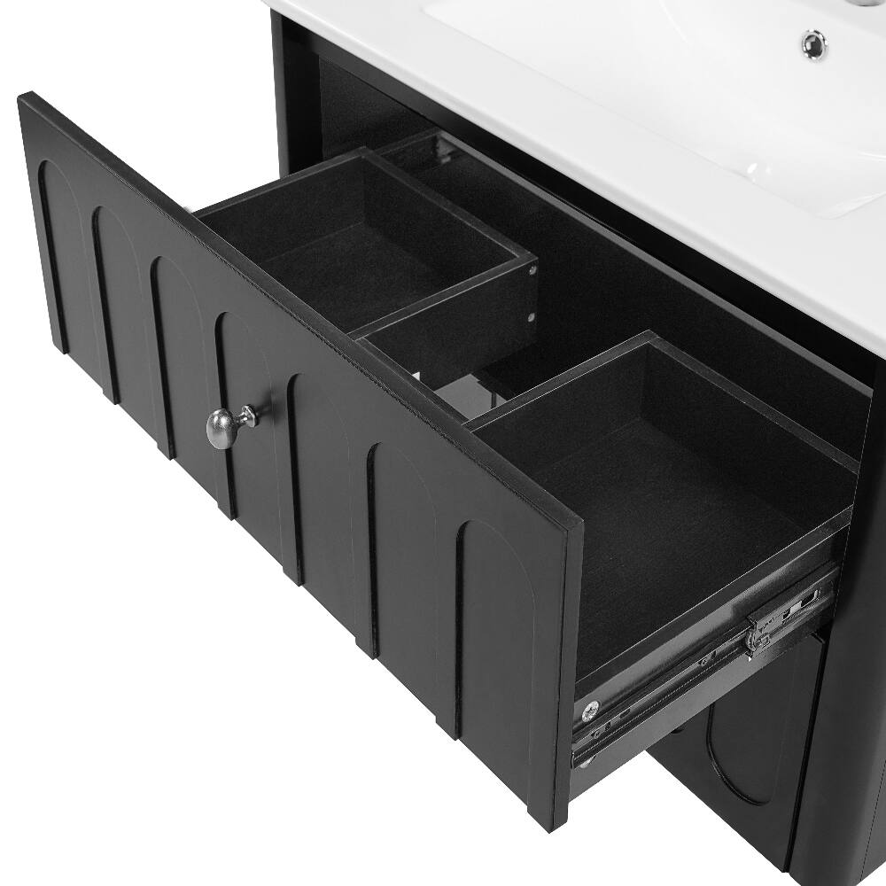 Alt View 10. Loheer - Loheer 30 inch floating bathroom vanity Black with Ceramic Sink - Black.