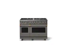 Viking - Pro 5 Series 6.1 Cu. Ft. Freestanding Sealed 8 Burner Gas Convection Range - Damascus Gray w. Brushed Brass - Damascus Gray