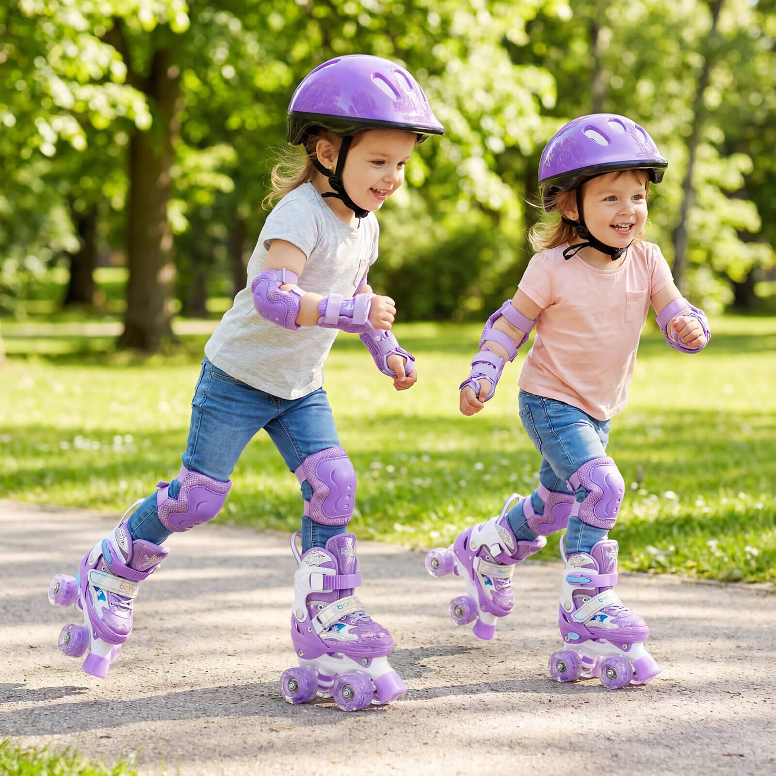 Alt View 1. Costway - Costway Kids Roller Skates 4 Sizes Adjustable Quad Skates with Light-up Wheels for Children - Purple.