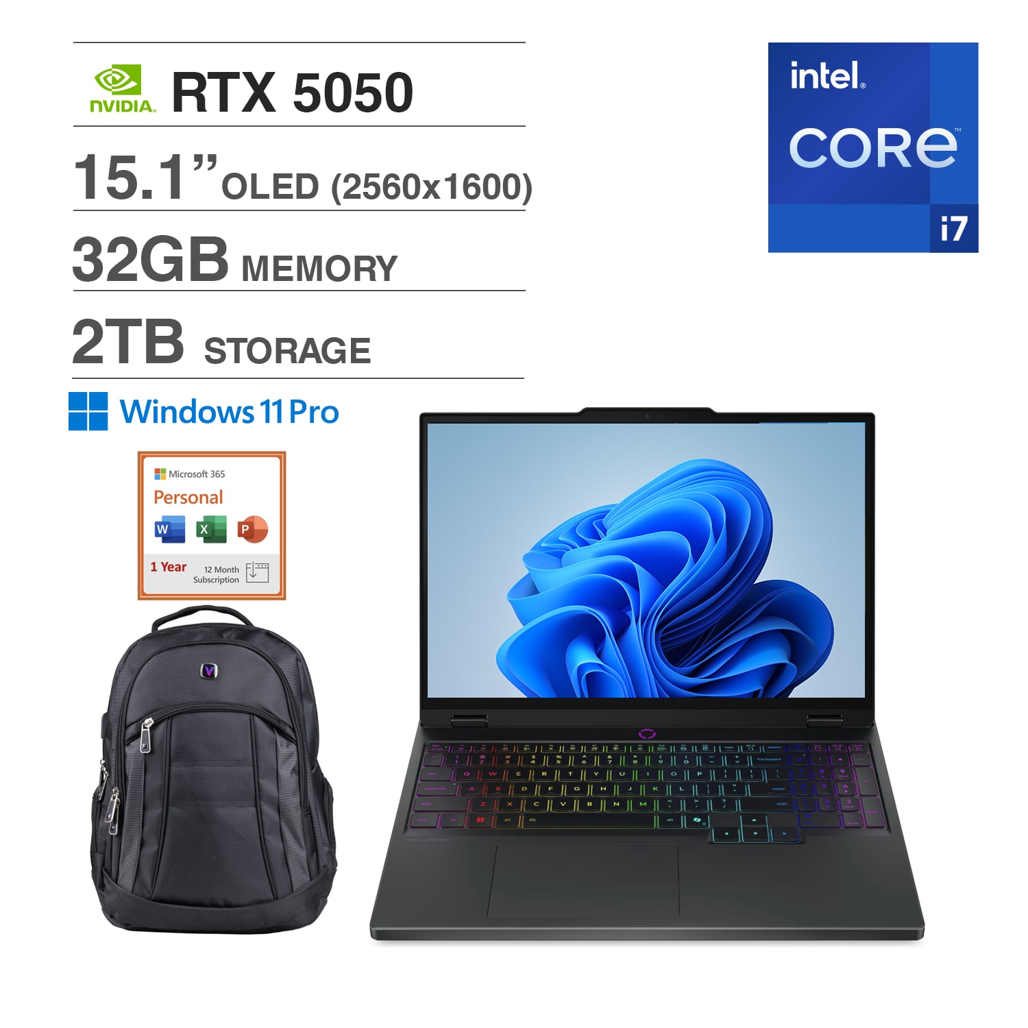 Lenovo - Legion 5i Gaming Laptop 15.1 165Hz OLED (i7-14700HX, 32GB RAM, 2TB SSD, RTX 5050, Win 11 Pro) w/Backpack, Office 365 - Eclipse Black