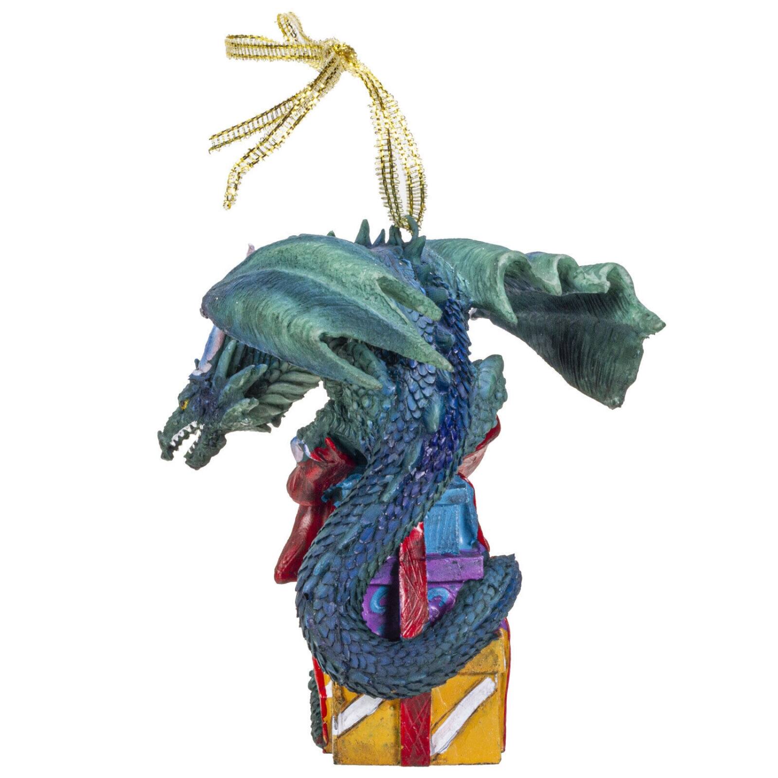 Angle. Pacific Trading - Green Dragon with Presents Christmas Tree Ornament 5 inch - Green.
