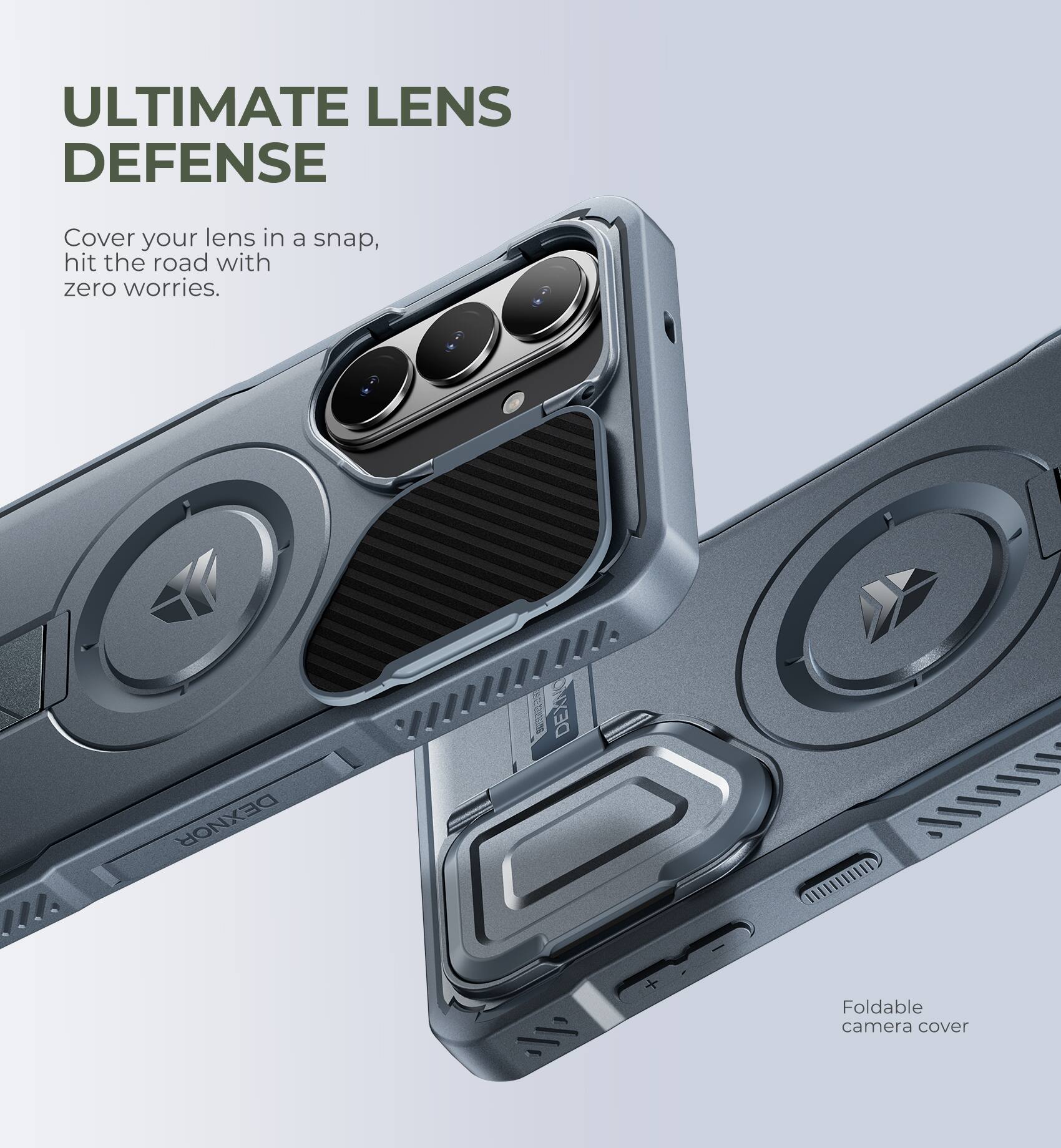ULTIMATE LENS DEFENSE  
Cover your lens in a snap, hit the road with zero worries.  

DEXNOR DEXNO 11110  
Foldable camera cover