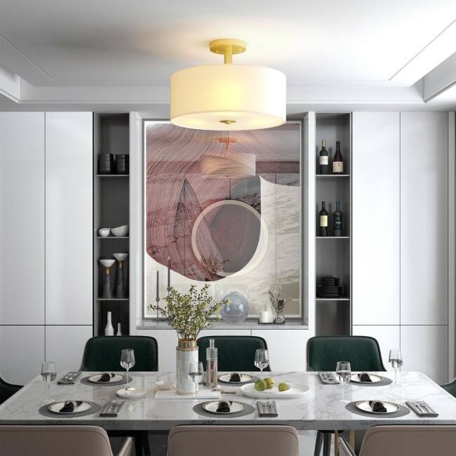 Angle. Hivvago - Modern 3-Light Ceiling Mount Glass Pendant Drum Lamp Chandelier White Bronze - White Bronze.