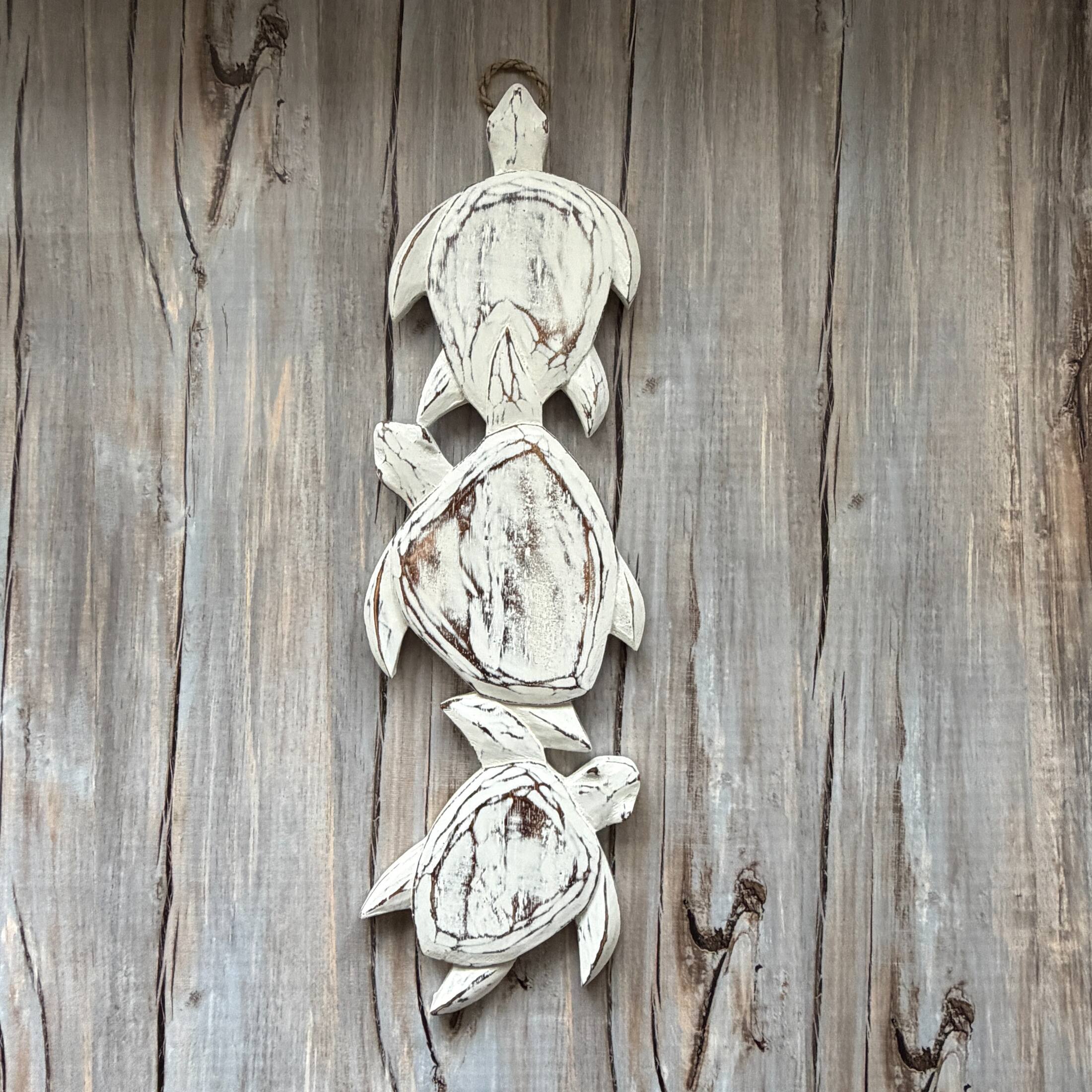 Alt View 6. Chesapeake Bay - Three Turtle Wood Wall Hanging Distressed White 24 Inch Coastal Nautical Decor - White.