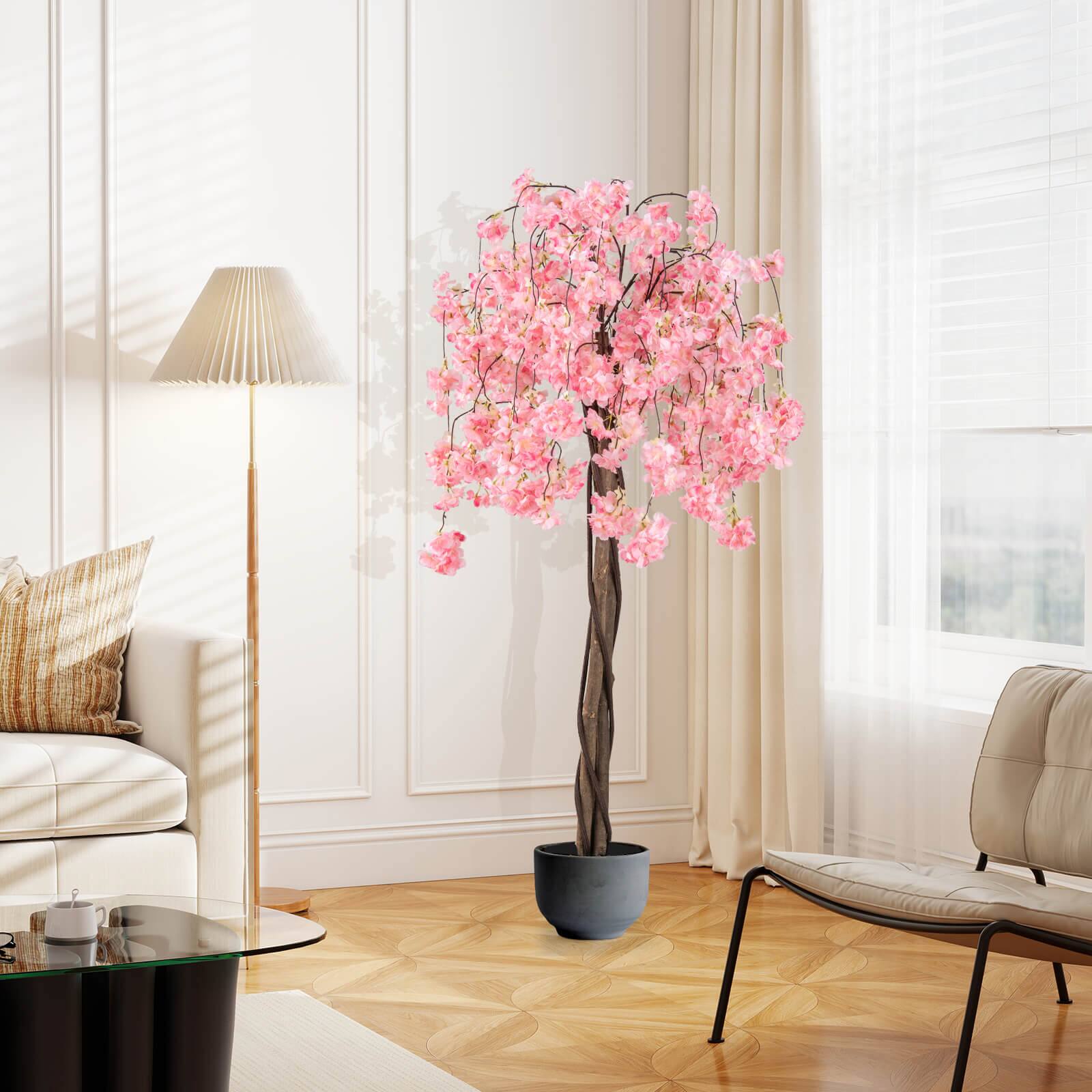 Alt View 1. Costway - Costway 1 PCS 5.5 FT Tall Artificial Cherry Blossom Tree with Pink Flowers Fake Potted Tree Pink - Pink.