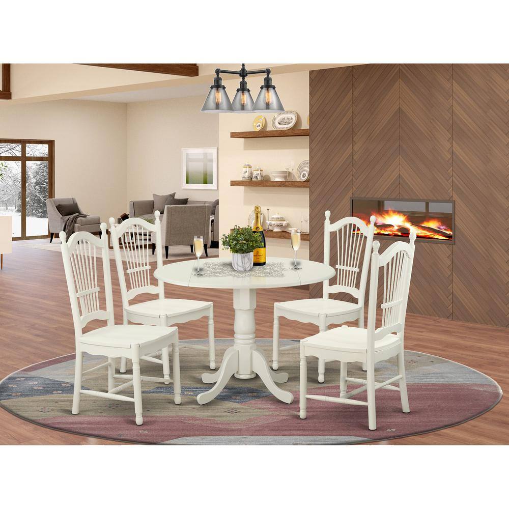 Back. East West Furniture - 5 PC Table and Chairs set for 4-Dinette Table and 4 Dining Chairs - Linen White.