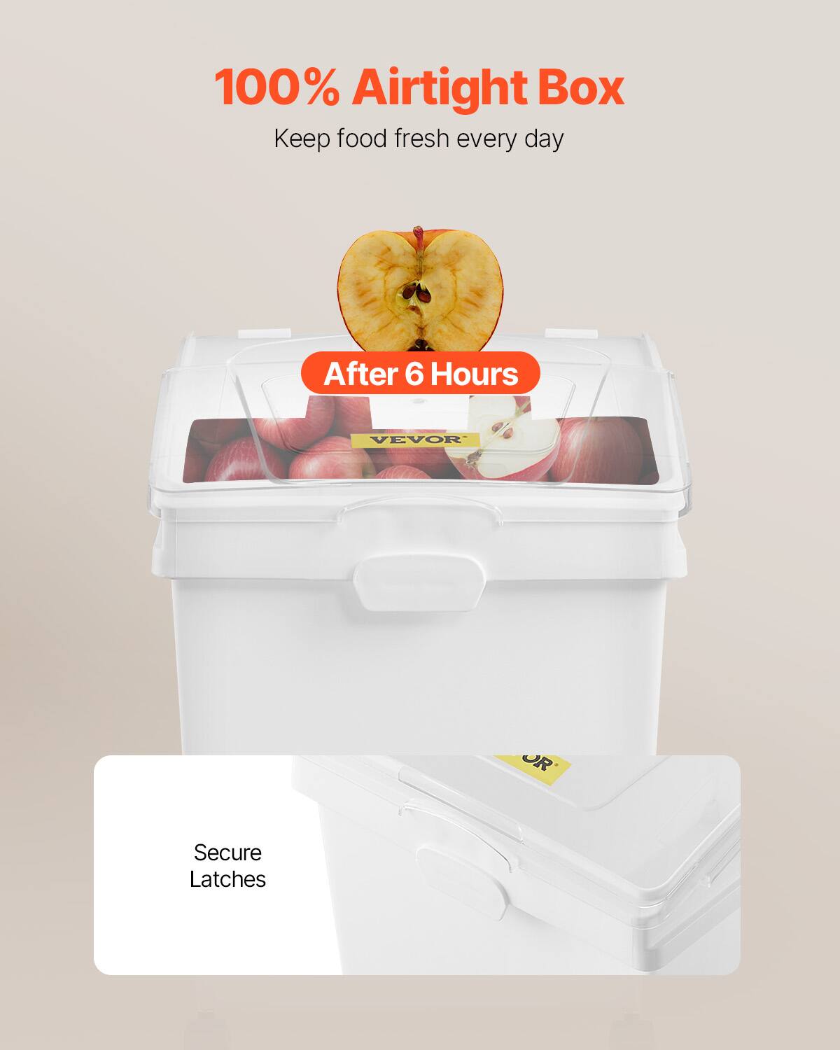100% Airtight Box, Keep food fresh every day, After 6 Hours, VEVOR, Secure Latches
