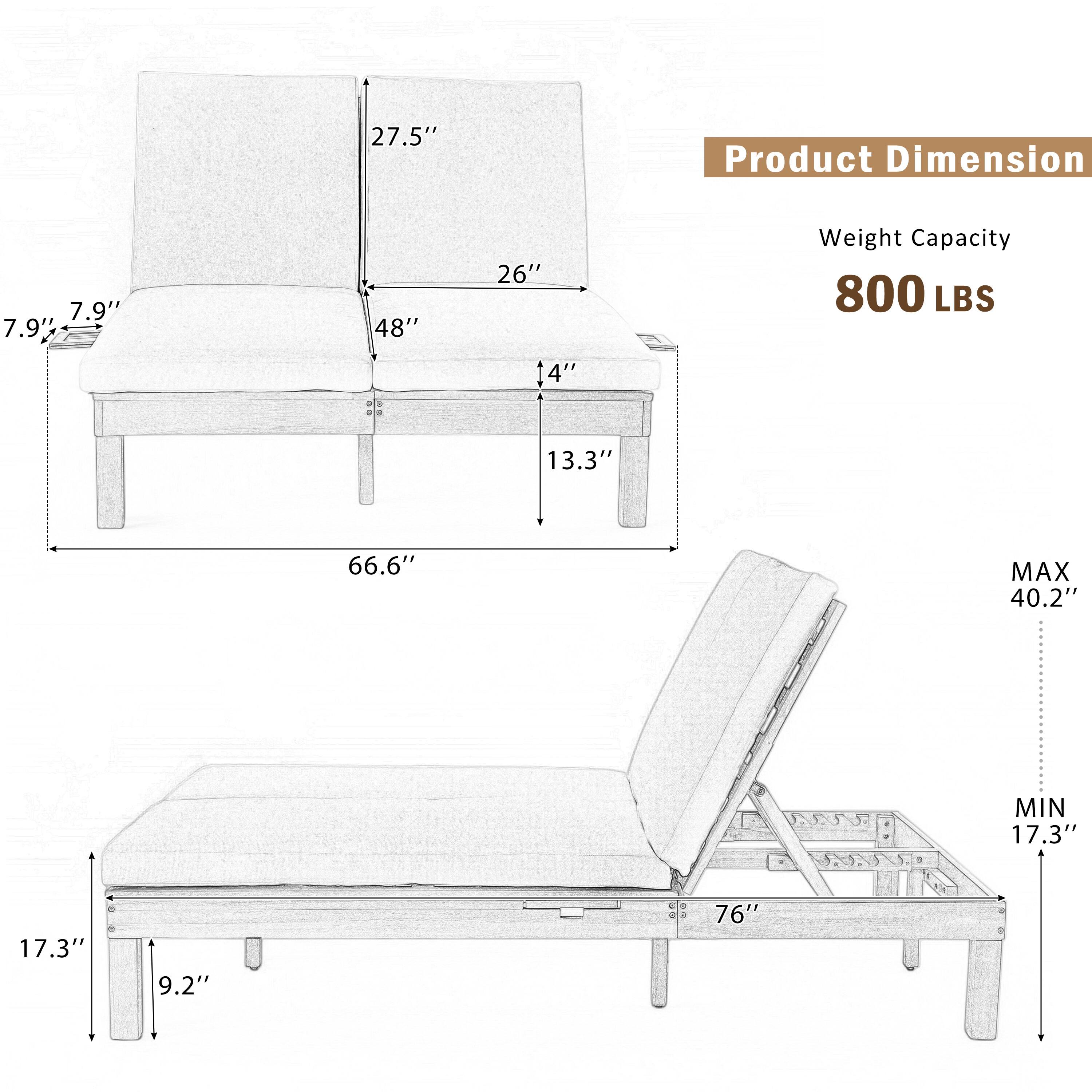 27.5" Product Dimension 7.9" 7.9" 48" 26" 14" Weight Capacity 800 LBS 13.3" 66.6" MAX 40.2" MIN 17.3" 17.3" 9.2" 76"