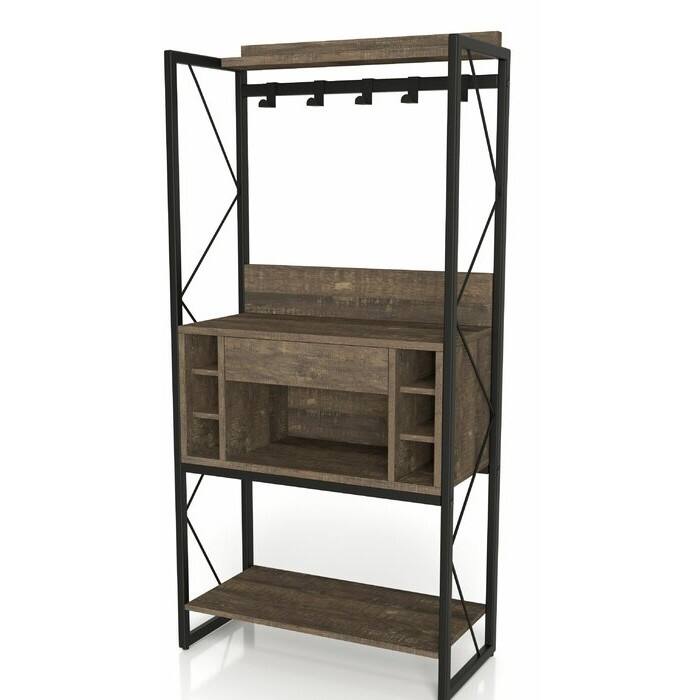 Front. SlickBlue - Oak and Black Iron Baker’s Rack for Wine and Kitchen Storage - Oak, Black.