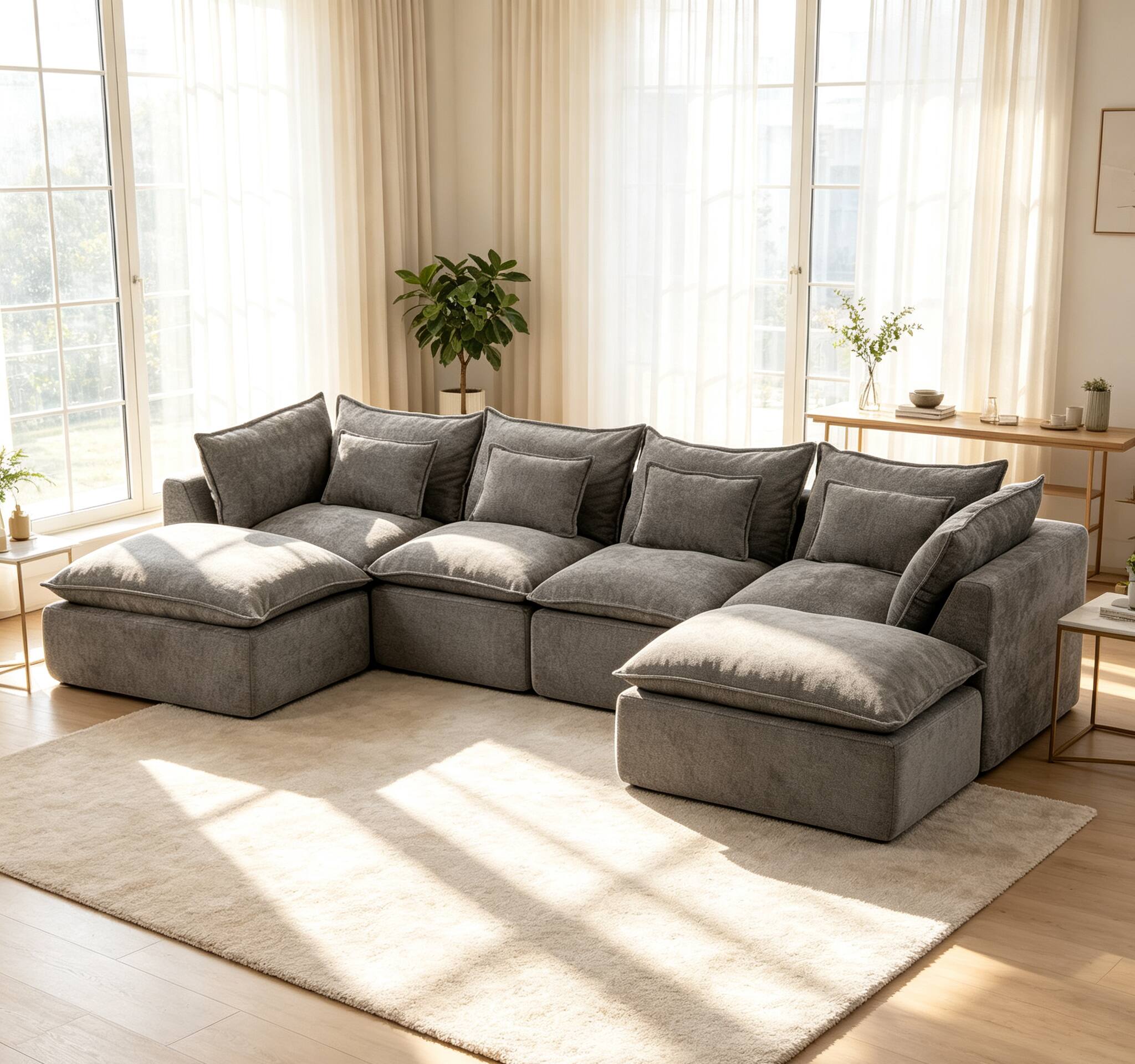 Angle. Whisen - 4-Seat Oversized Modular Sectional Sofa with 2 Ottomans for Living Room and Apartment - Antique Grey.