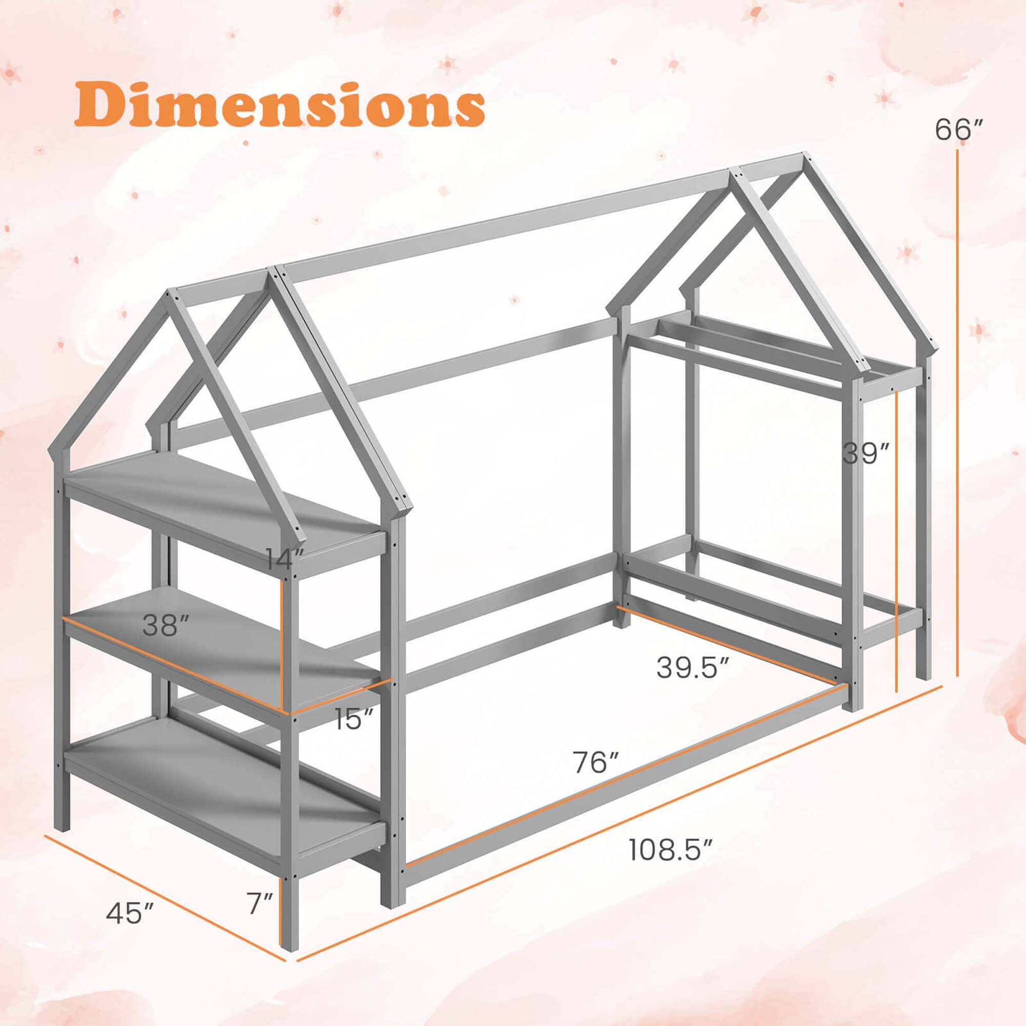 Dimensions: 66" x 39" x 14" x 38" x 39.5" x 15" x 76" x 108.5" x 45" x 7".